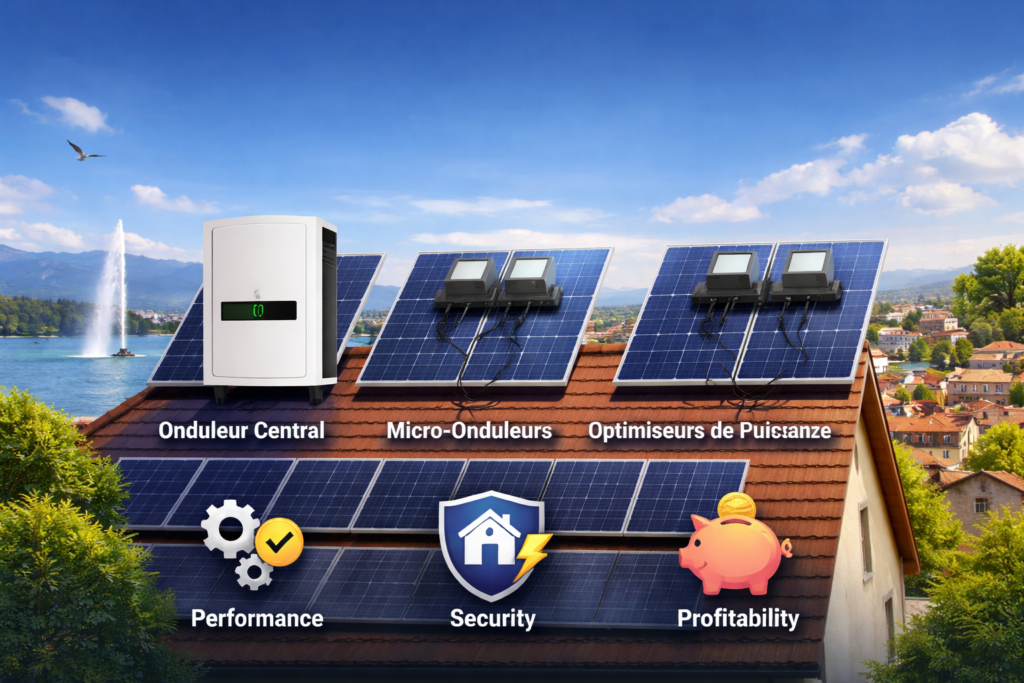 À Genève, quel système choisir pour votre installation photovoltaïque : onduleur central, micro-onduleurs ou optimiseurs ? Analyse terrain et conseils pour un projet solaire performant.